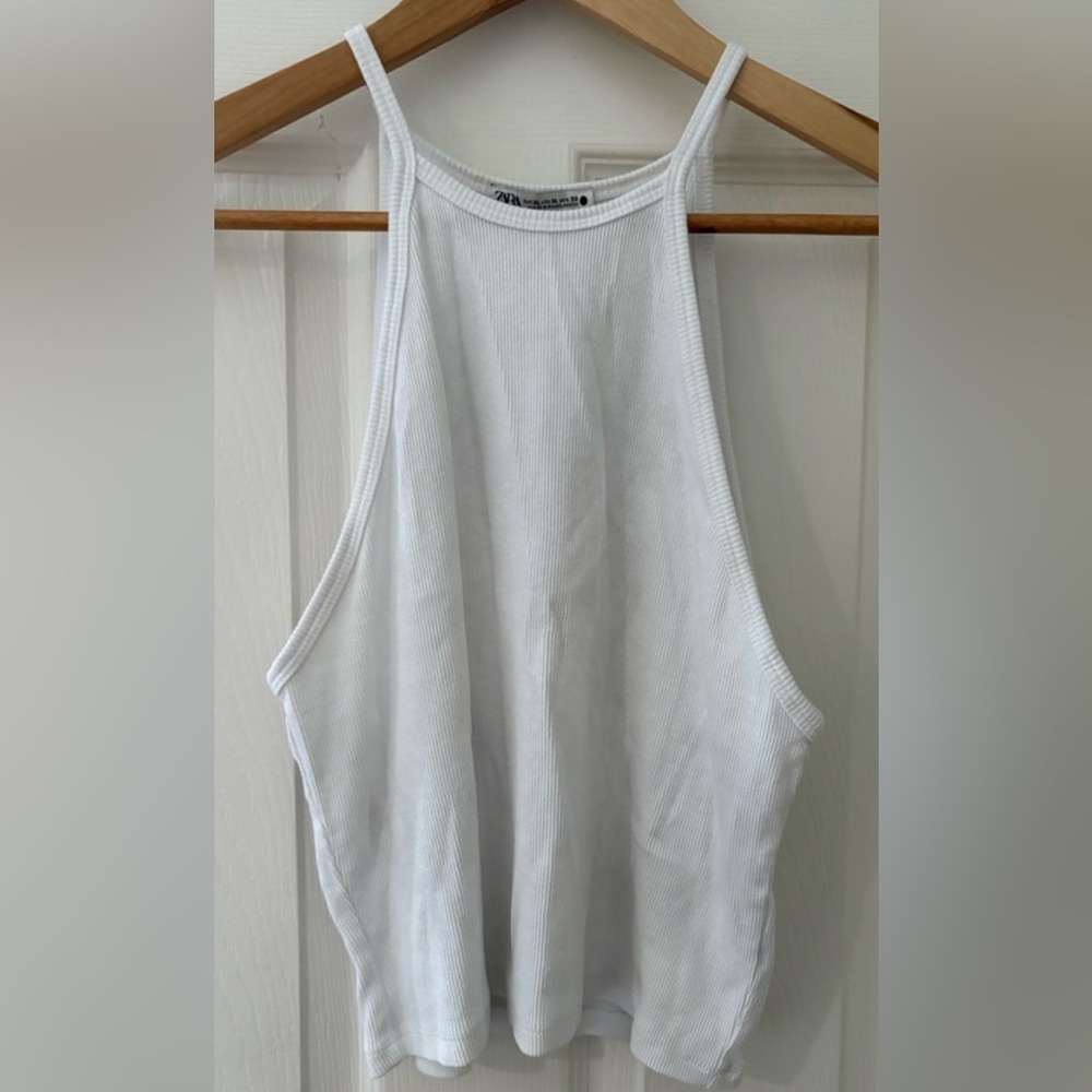 ZARA White Ribbed Women's Tank Top